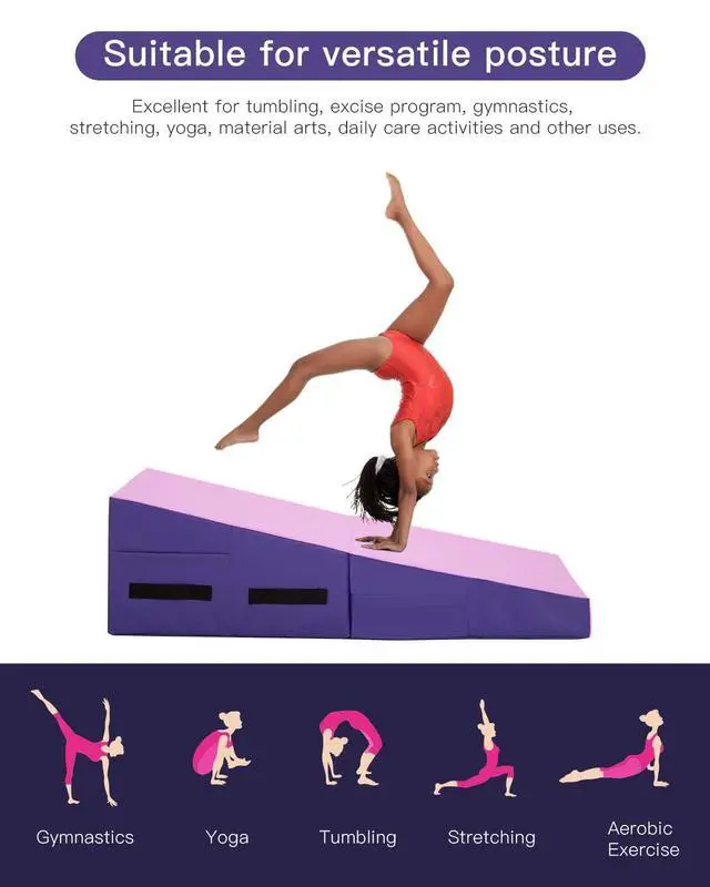Alt view image 2 of 6 - Folding Incline Gymnastics Mat for Tumbling, Folding Tumbling Mats Cheese Wedge Incline Mat with Non-Slip PU Leather Surface & Handles, Gym Fitness Tumbling Matts for Kids Girls Home Training Exercise