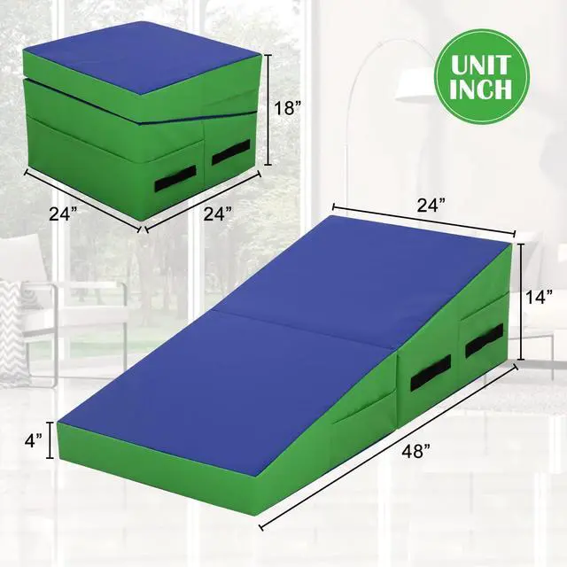 Alt view image 7 of 7 - Folding Incline Gymnastics Mat for Tumbling, Folding Tumbling Mats Cheese Wedge Incline Mat with Non-Slip PU Leather Surface & Handles, Gym Fitness Tumbling Matts for Kids Girls Home Training Exercise