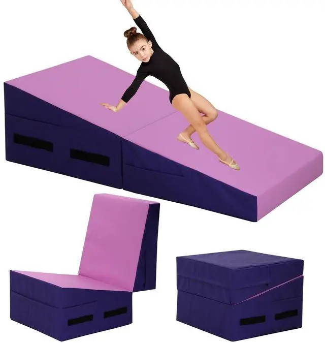 Main image of Folding Incline Gymnastics Mat for Tumbling, Folding Tumbling Mats Cheese Wedge Incline Mat with Non-Slip PU Leather Surface & Handles, Gym Fitness Tumbling Matts for Kids Girls Home Training Exercise