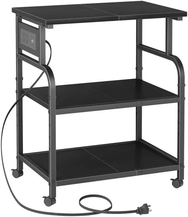 Main image of 3 Tier Large Printer Stand with Power Outlet/Adjustable Shelf | 22"x15" Large Top,Fit 2-3 printers,Rolling Cart with Wheels,Table for Home Office,Fit 3D Printer/Heat Press/Laser,Black