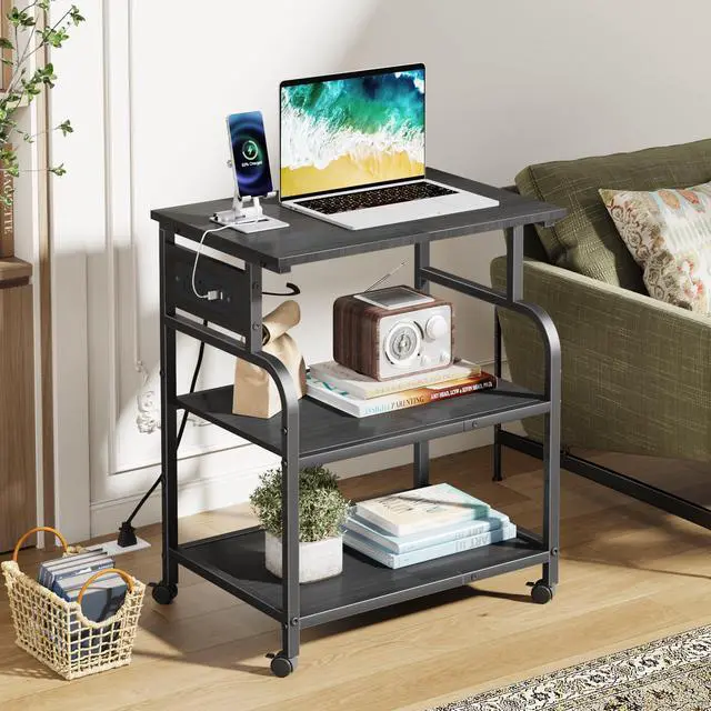 Alt view image 4 of 7 - 3 Tier Large Printer Stand with Power Outlet/Adjustable Shelf | 22"x15" Large Top,Fit 2-3 printers,Rolling Cart with Wheels,Table for Home Office,Fit 3D Printer/Heat Press/Laser,Black