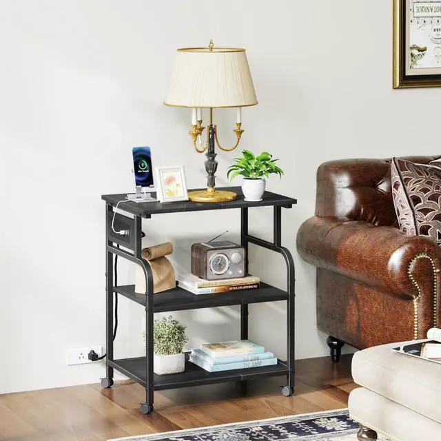 Alt view image 6 of 7 - 3 Tier Large Printer Stand with Power Outlet/Adjustable Shelf | 22"x15" Large Top,Fit 2-3 printers,Rolling Cart with Wheels,Table for Home Office,Fit 3D Printer/Heat Press/Laser,Black