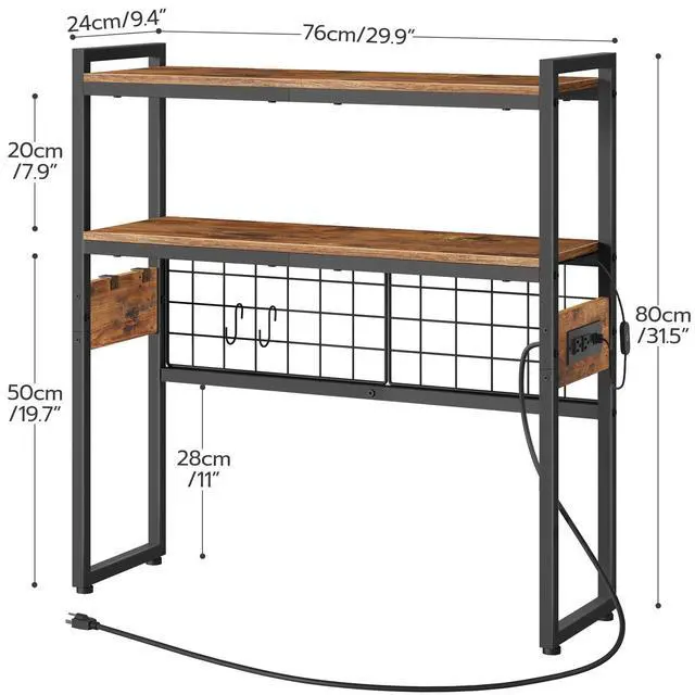 Alt view image 3 of 7 - Desktop Bookcase, 2-Tier Desktop Organizer, 29.9" Wooden Office Storage Rack with Outlets, Display Shelf Rack with Light Strip, Desk Hutch for Office, Rustic Brown BF11UDSJ01