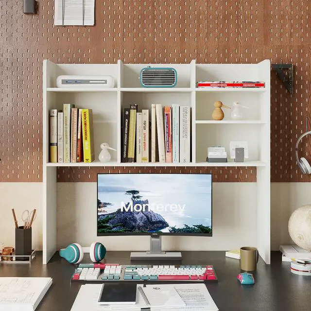 Alt view image 3 of 7 - Desk Hutch Dorm, Desktop Bookshelf with 7 Shelves | Desktop Shelf, Bookshelf Storage for College Dorm Office Home, White