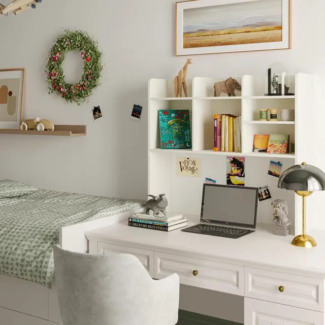 Alt view image 4 of 7 - Desk Hutch Dorm, Desktop Bookshelf with 7 Shelves | Desktop Shelf, Bookshelf Storage for College Dorm Office Home, White