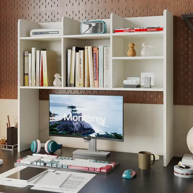 Alt view image 5 of 7 - Desk Hutch Dorm, Desktop Bookshelf with 7 Shelves | Desktop Shelf, Bookshelf Storage for College Dorm Office Home, White