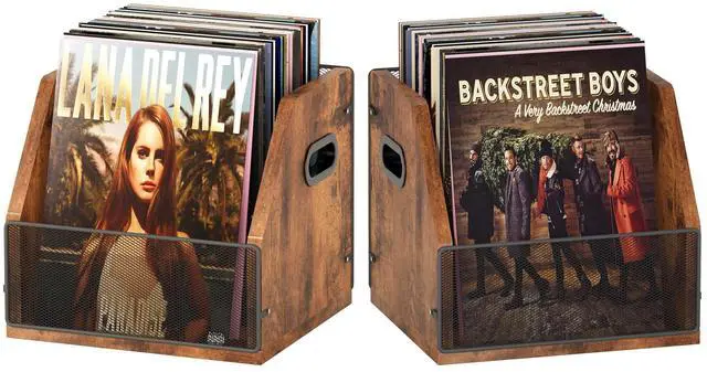 Main image of 2 Pack Vinyl Storage, Record Crates, Metal & Wooden LP Crate