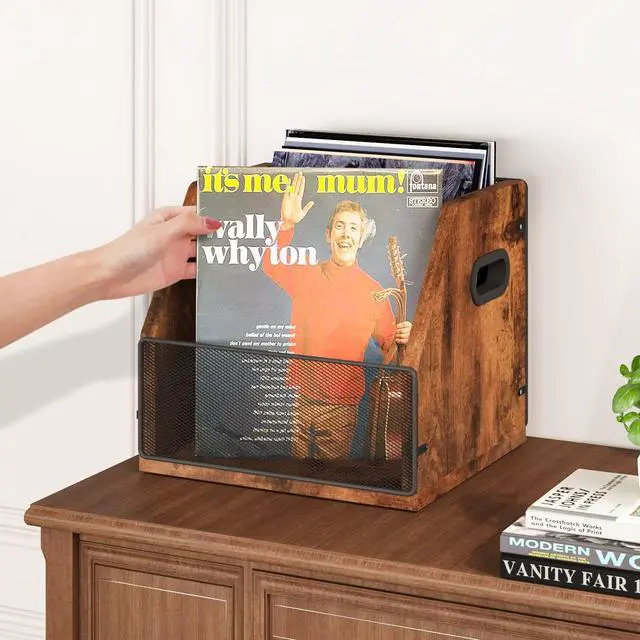Alt view image 4 of 7 - 2 Pack Vinyl Storage, Record Crates, Metal & Wooden LP Crate