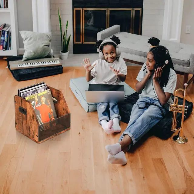 Alt view image 5 of 7 - 2 Pack Vinyl Storage, Record Crates, Metal & Wooden LP Crate