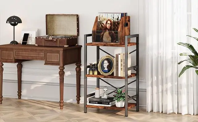 Alt view image 6 of 7 - 2 Pack Vinyl Storage, Record Crates, Metal & Wooden LP Crate