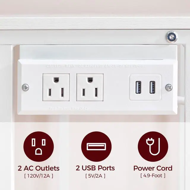 Alt view image 5 of 7 - Mobile Printer Stand, 3-Tier Industrial Printer Cart with 2 AC Outlets and 2 USB Ports, Rolling Printer Table on Wheels for Home Offices Kitchen Organization Rack, White PTWT78E01