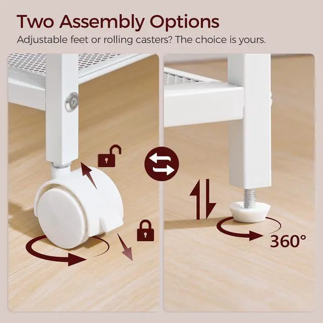 Alt view image 6 of 7 - Mobile Printer Stand, 3-Tier Industrial Printer Cart with 2 AC Outlets and 2 USB Ports, Rolling Printer Table on Wheels for Home Offices Kitchen Organization Rack, White PTWT78E01