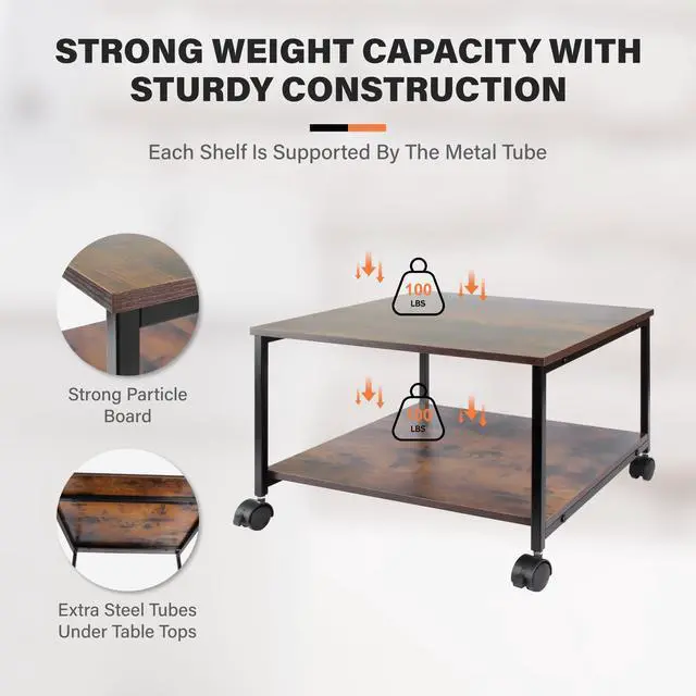 Alt view image 3 of 6 - Printer Stand,19.5''x19.5''x12.8'' 2 Tier Large Printer Laser Table Heavy Duty Rolling Printer Cart with Wheels for Home Office -100 LBS Each Tier