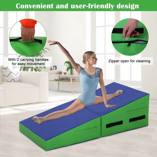 Alt view image 4 of 7 - Folding Incline Gymnastics Mat for Tumbling, Folding Tumbling Mats Cheese Wedge Incline Mat with Non-Slip PU Leather Surface & Handles, Gym Fitness Tumbling Matts for Kids Girls Home Training Exercise