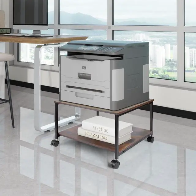 Alt view image 6 of 6 - Printer Stand,19.5''x19.5''x12.8'' 2 Tier Large Printer Laser Table Heavy Duty Rolling Printer Cart with Wheels for Home Office -100 LBS Each Tier