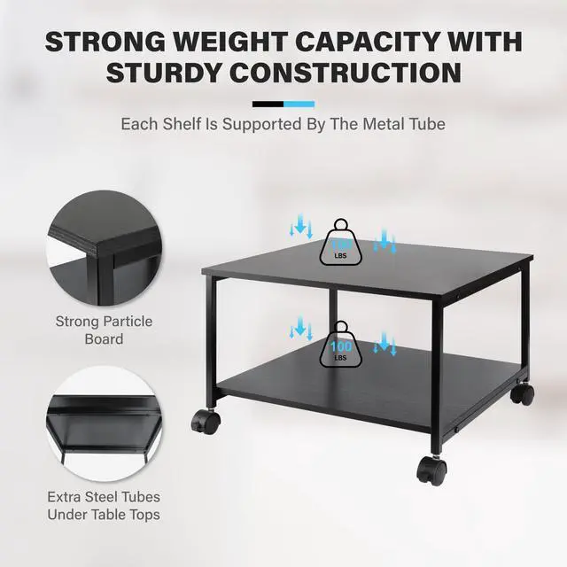 Alt view image 3 of 6 - 2-Tier Under Desk Printer Stand w/Storage - 19.5x19.5x12.8''Heavy Duty Rolling Cart, Mobile Printer Table with Lockable Wheels for Home Office Organization - Industrial Style