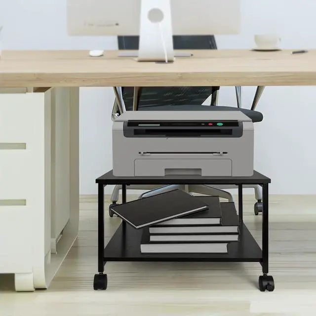 Alt view image 5 of 6 - 2-Tier Under Desk Printer Stand w/Storage - 19.5x19.5x12.8''Heavy Duty Rolling Cart, Mobile Printer Table with Lockable Wheels for Home Office Organization - Industrial Style