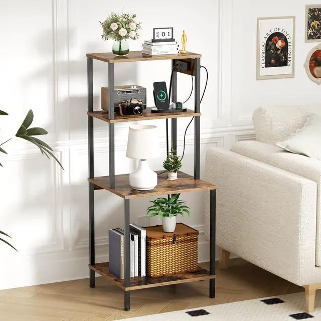 Alt view image 7 of 7 - Large Printer Stand with Charging Station, Printer Table for Home Office | 49"Tall 4-Tier Printer Stand with Storage, Mobile Heavy Duty Printer Table with Lockable Wheels, Storage Shelf (Rustic Brown)