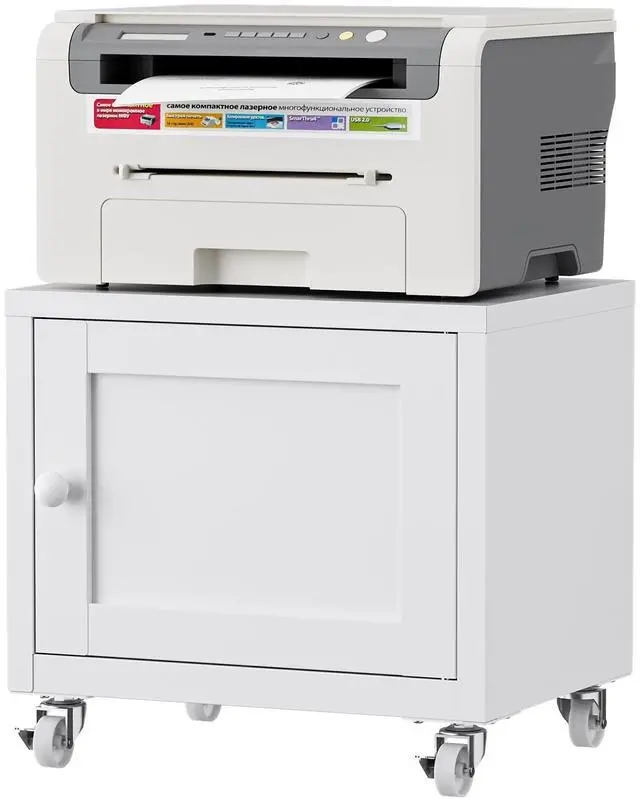 Main image of Small Printer Stand with Storage, Home Office Printer Table for Small Spaces, Under-Desk 3D Printer Stand with Wheels, for Office Copier and Fax Machine, White