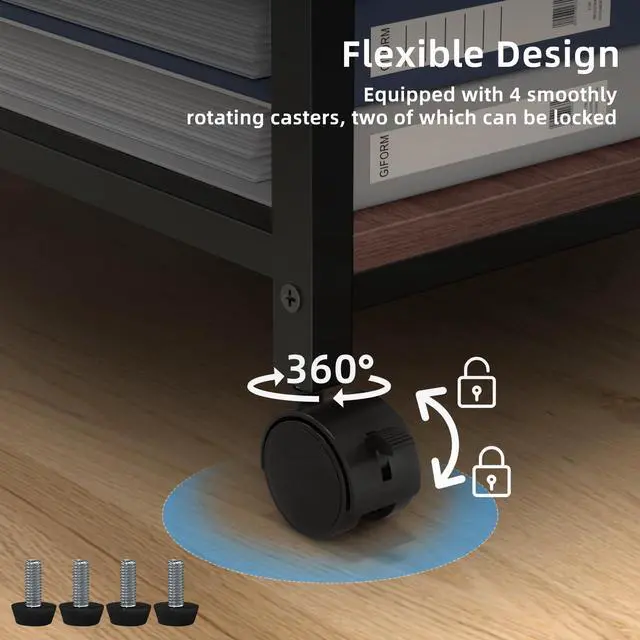 Alt view image 4 of 7 - 24" Wide Large Printer Stand with Storage, Printer Table for Home Office with Charging Station, Rolling Industrial Mobile Printer Cart with Lockable Wheels, Computer Tower Stand, Walnut