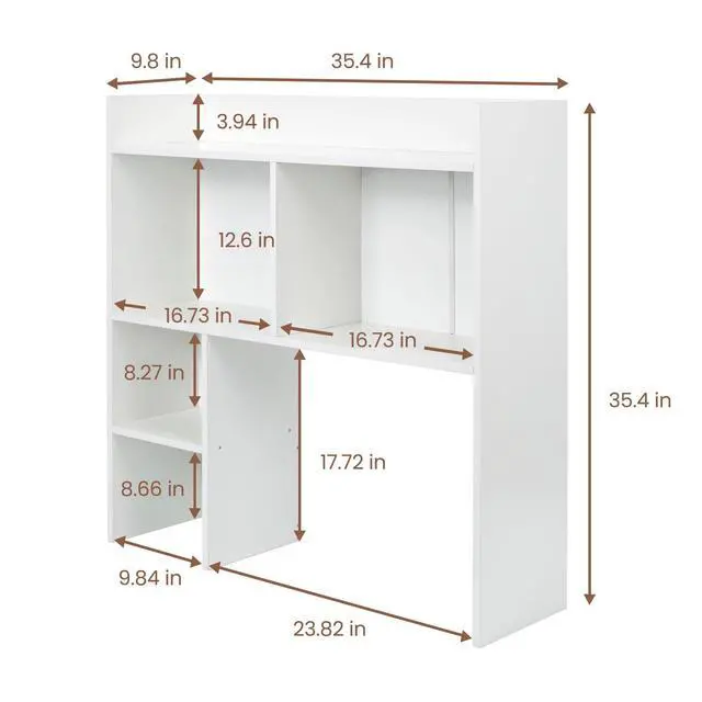 Alt view image 2 of 6 - Desktop Bookshelf 36" Tall, White Desk Hutch for Dorm Computer Desk, 4-Tire Wood Desk Shelf Storage Organizer for Office Home
