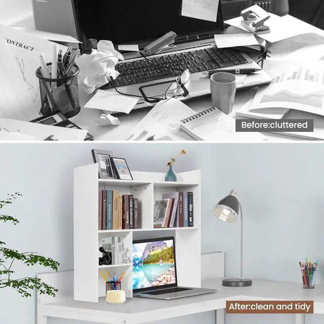 Alt view image 5 of 6 - Desktop Bookshelf 36" Tall, White Desk Hutch for Dorm Computer Desk, 4-Tire Wood Desk Shelf Storage Organizer for Office Home