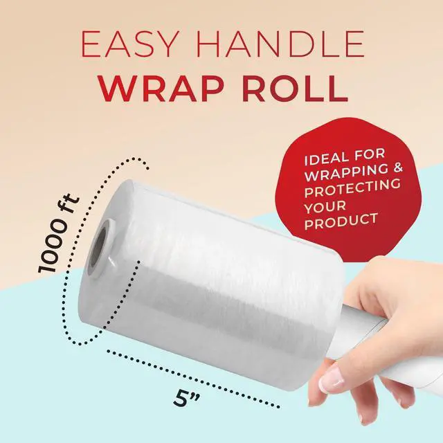 Alt view image 2 of 6 - Stretch Packing Wrap, Mini Stretch Wrap Roll, Plastic Pallet Shrink Film with Handle- 5" x 1000" & 80 Gauge Thick + Hybrid Technology with Dispenser (12-Pack)