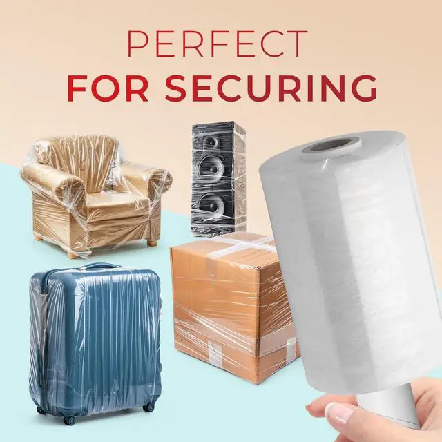 Alt view image 3 of 6 - Stretch Packing Wrap, Mini Stretch Wrap Roll, Plastic Pallet Shrink Film with Handle- 5" x 1000" & 80 Gauge Thick + Hybrid Technology with Dispenser (12-Pack)