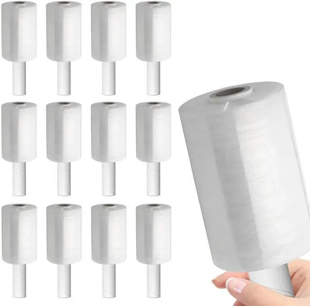 Main image of Stretch Packing Wrap, Mini Stretch Wrap Roll, Plastic Pallet Shrink Film with Handle- 5" x 1000" & 80 Gauge Thick + Hybrid Technology with Dispenser (12-Pack)