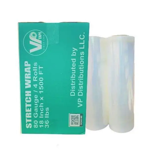 Alt view image 2 of 5 - 18" Stretch Film/Wrap 1500 feet 80 Gauge Industrial, Clear Packing Moving Packaging Heavy Duty Shrink Film Box of 4 (4 Rolls)- Wrap Holder Included