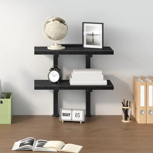 Alt view image 2 of 7 - Clamp On Desk Organizer, 2-Tier Desktop Bookshelf, Adjustable Desk Storage Shelf, Metal Frame, for Office, Study and Game Room, Black DSBK3501 (Pack of 2)