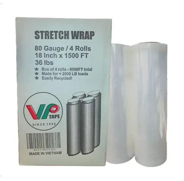 Alt view image 5 of 5 - 18" Stretch Film/Wrap 1500 feet 80 Gauge Industrial, Clear Packing Moving Packaging Heavy Duty Shrink Film Box of 4 (4 Rolls)- Wrap Holder Included