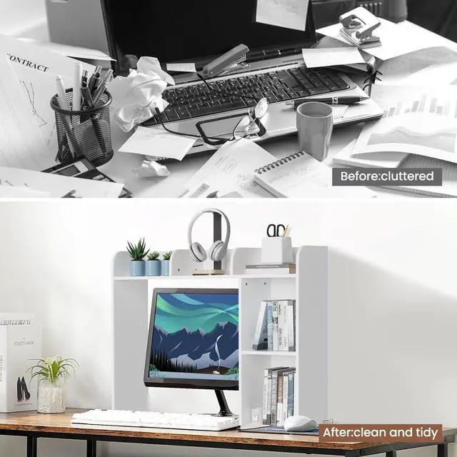 Alt view image 5 of 7 - Desk Hutch Dorm White, 3-Tire Wood Desk Shelf Storage Organizer for Office Home