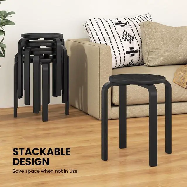 Alt view image 4 of 7 - Stackable Stools Set of 4, 18" Round Stacking Backless Nesting Stools, School Chairs, Flexible Seating for Classroom Elementary, Students, Adults, Kitchen, Dining Room, Black