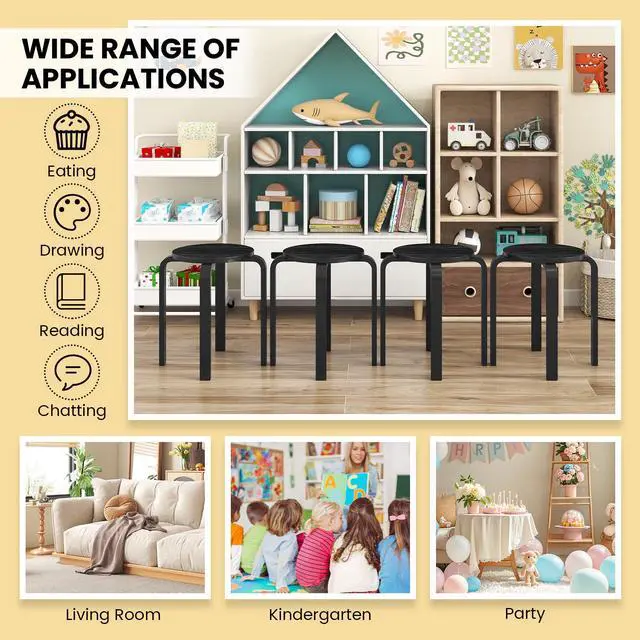 Alt view image 5 of 7 - Stackable Stools Set of 4, 18" Round Stacking Backless Nesting Stools, School Chairs, Flexible Seating for Classroom Elementary, Students, Adults, Kitchen, Dining Room, Black