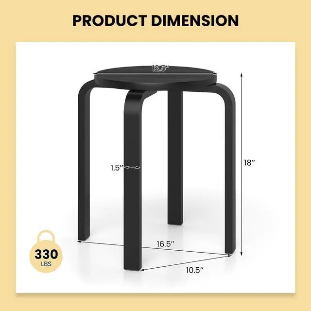 Alt view image 3 of 7 - Stackable Stools Set of 4, 18" Round Stacking Backless Nesting Stools, School Chairs, Flexible Seating for Classroom Elementary, Students, Adults, Kitchen, Dining Room, Black