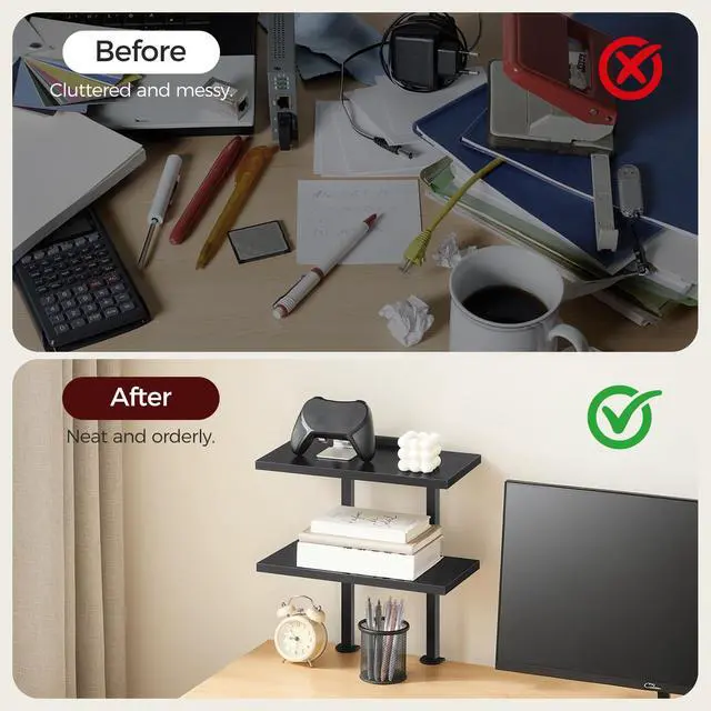 Alt view image 7 of 7 - Clamp On Desk Organizer, 2-Tier Desktop Bookshelf, Adjustable Desk Storage Shelf, Metal Frame, for Office, Study and Game Room, Black DSBK3501 (Pack of 2)
