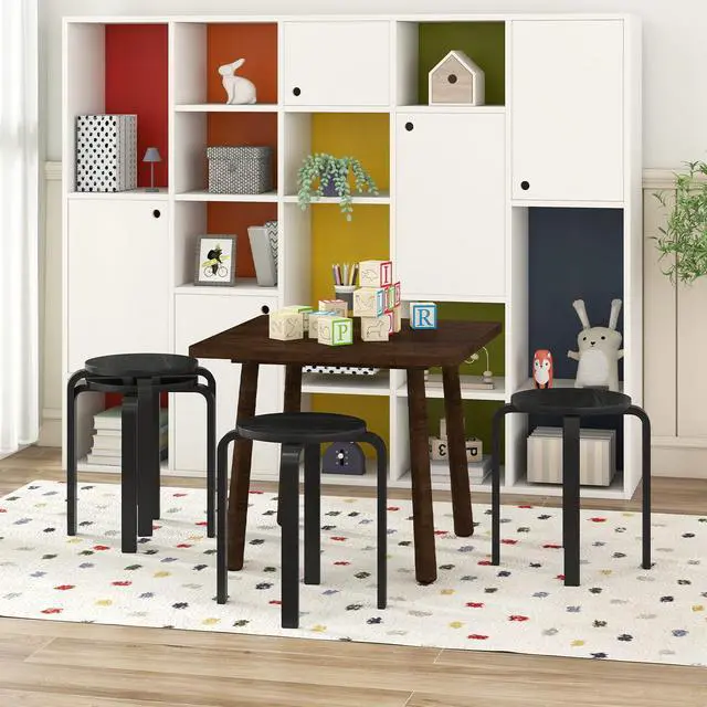 Alt view image 2 of 7 - Stackable Stools Set of 4, 18" Round Stacking Backless Nesting Stools, School Chairs, Flexible Seating for Classroom Elementary, Students, Adults, Kitchen, Dining Room, Black
