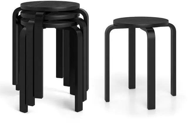 Main image of Stackable Stools Set of 4, 18" Round Stacking Backless Nesting Stools, School Chairs, Flexible Seating for Classroom Elementary, Students, Adults, Kitchen, Dining Room, Black