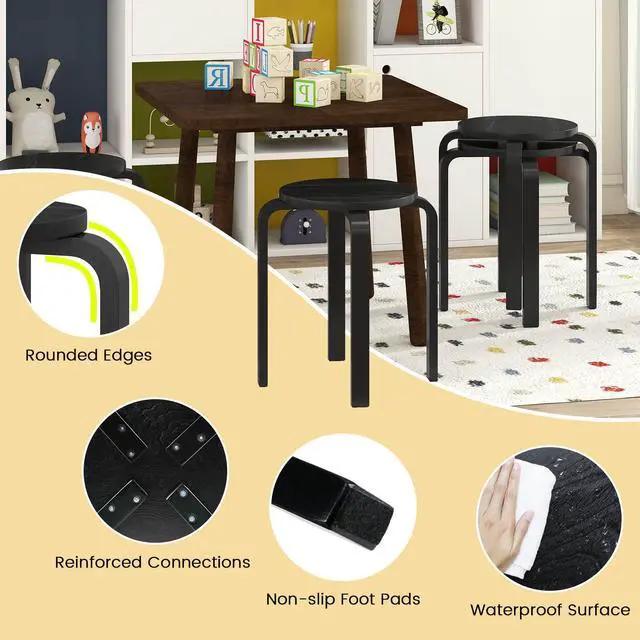 Alt view image 6 of 7 - Stackable Stools Set of 4, 18" Round Stacking Backless Nesting Stools, School Chairs, Flexible Seating for Classroom Elementary, Students, Adults, Kitchen, Dining Room, Black