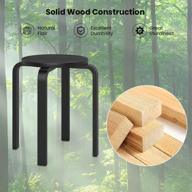 Alt view image 7 of 7 - Stackable Stools Set of 4, 18" Round Stacking Backless Nesting Stools, School Chairs, Flexible Seating for Classroom Elementary, Students, Adults, Kitchen, Dining Room, Black