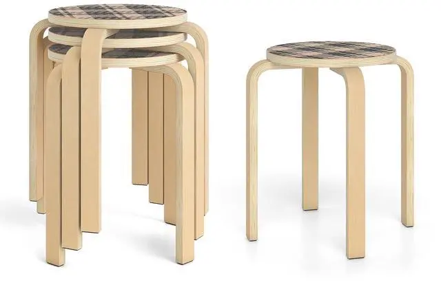 Main image of Stackable Stools Set of 4, 18" Round Stacking Backless Nesting Stools, School Chairs, Flexible Seating for Classroom Elementary, Students, Adults, Kitchen, Dining Room (Natural & Black)