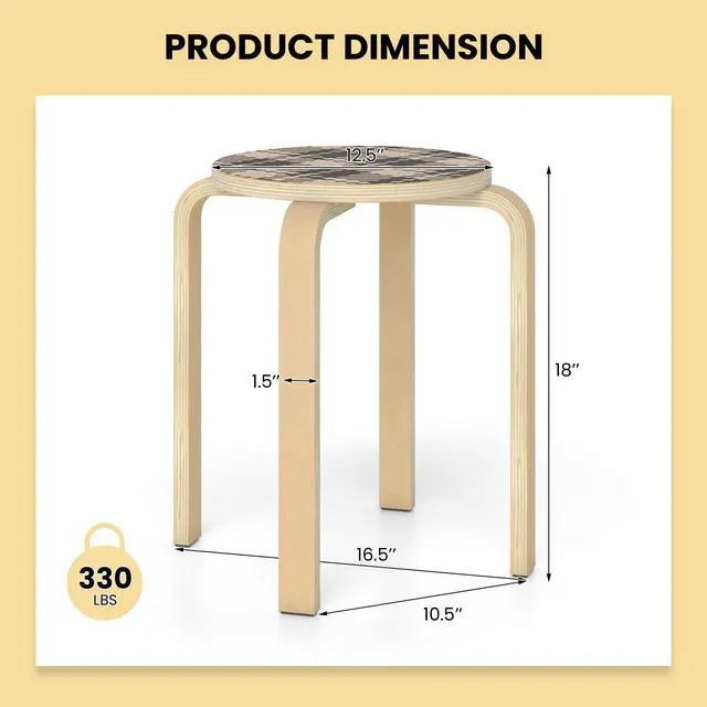 Alt view image 3 of 7 - Stackable Stools Set of 4, 18" Round Stacking Backless Nesting Stools, School Chairs, Flexible Seating for Classroom Elementary, Students, Adults, Kitchen, Dining Room (Natural & Black)