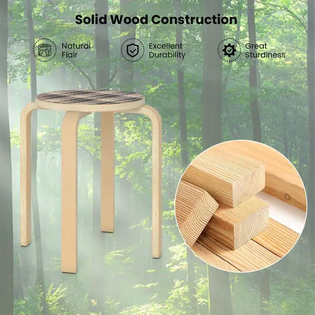 Alt view image 7 of 7 - Stackable Stools Set of 4, 18" Round Stacking Backless Nesting Stools, School Chairs, Flexible Seating for Classroom Elementary, Students, Adults, Kitchen, Dining Room (Natural & Black)