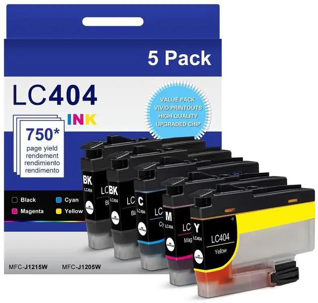 Main image of LC404 Ink Cartridges for Brother LC404 Ink Cartridge MFC-1205W High Yield Work with Brother MFC-J1215W MFC-J1205W J1215W J1205W Printer (2 Black Cyan Magenta Yellow, 5 Pack)