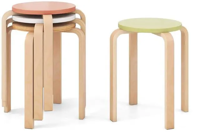 Main image of Bentwood Stackable Stools Set of 4, 18" Round Stacking Backless Nesting Stools, School Chairs, Flexible Seating for Classroom Elementary, Students, Adults, Kitchen, Dining Room