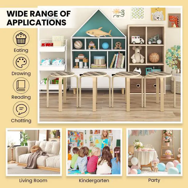 Alt view image 4 of 7 - Stackable Stools Set of 4, 18" Round Stacking Backless Nesting Stools, School Chairs, Flexible Seating for Classroom Elementary, Students, Adults, Kitchen, Dining Room (Natural & Black)