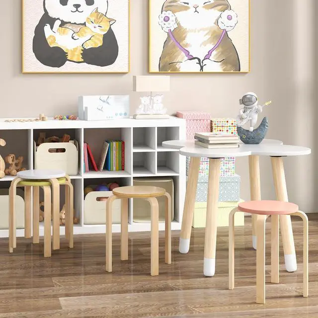Alt view image 2 of 7 - Bentwood Stackable Stools Set of 4, 18" Round Stacking Backless Nesting Stools, School Chairs, Flexible Seating for Classroom Elementary, Students, Adults, Kitchen, Dining Room