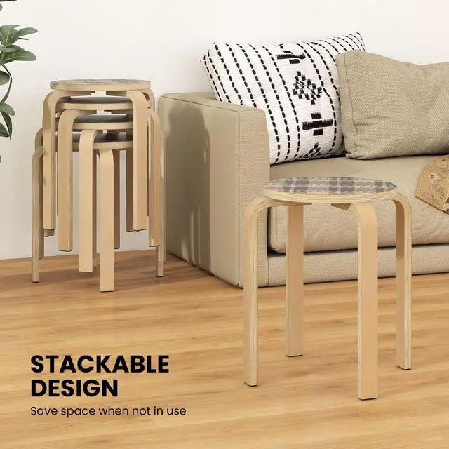 Alt view image 6 of 7 - Stackable Stools Set of 4, 18" Round Stacking Backless Nesting Stools, School Chairs, Flexible Seating for Classroom Elementary, Students, Adults, Kitchen, Dining Room (Natural & Black)