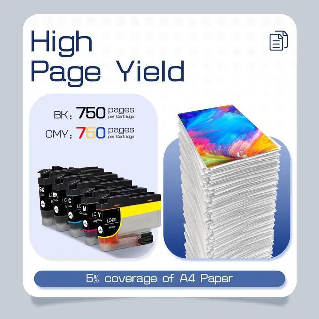 Alt view image 3 of 7 - LC404 Ink Cartridges for Brother LC404 Ink Cartridge MFC-1205W High Yield Work with Brother MFC-J1215W MFC-J1205W J1215W J1205W Printer (2 Black Cyan Magenta Yellow, 5 Pack)